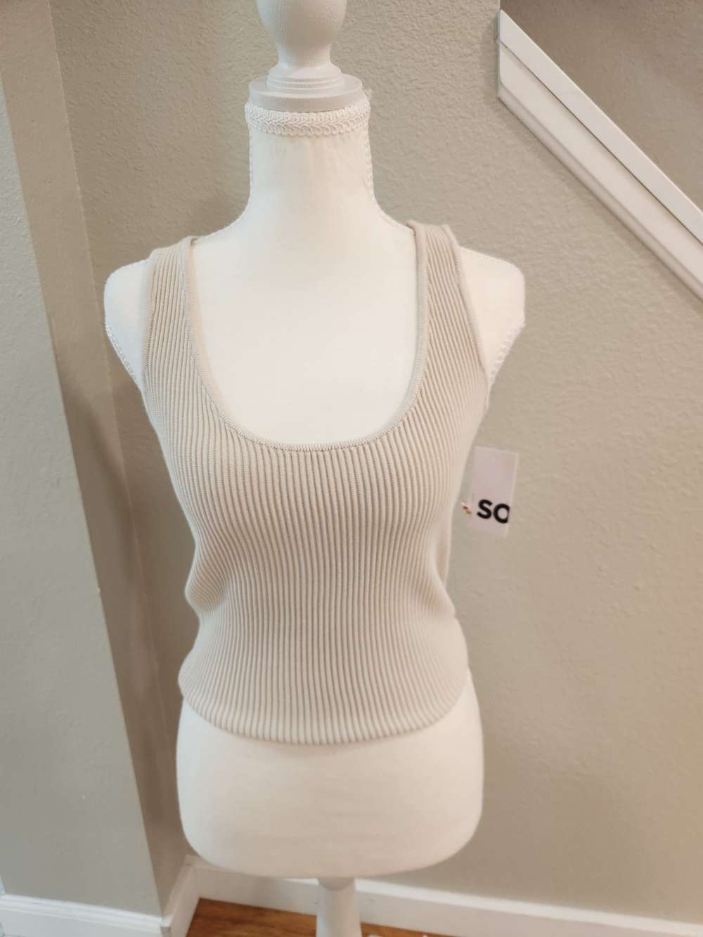 SO Ribbed Scoop Tank Top - Beige
